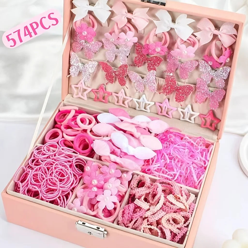 881Pcs Kids Hair Accessories – Clips, Ties & Scrunchies Set