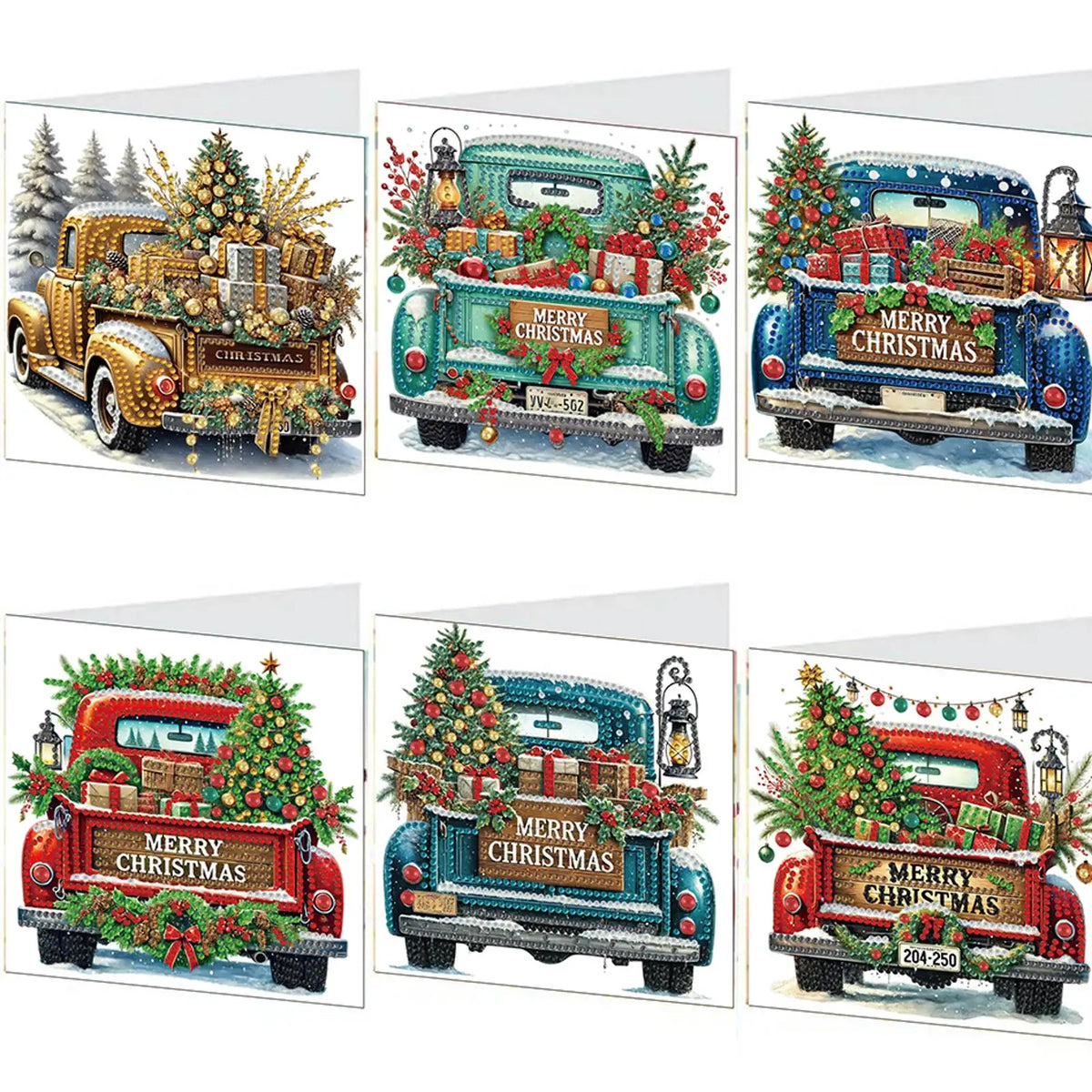 6-Pack Christmas DIY Diamond Art Greeting Card Kit with Envelopes