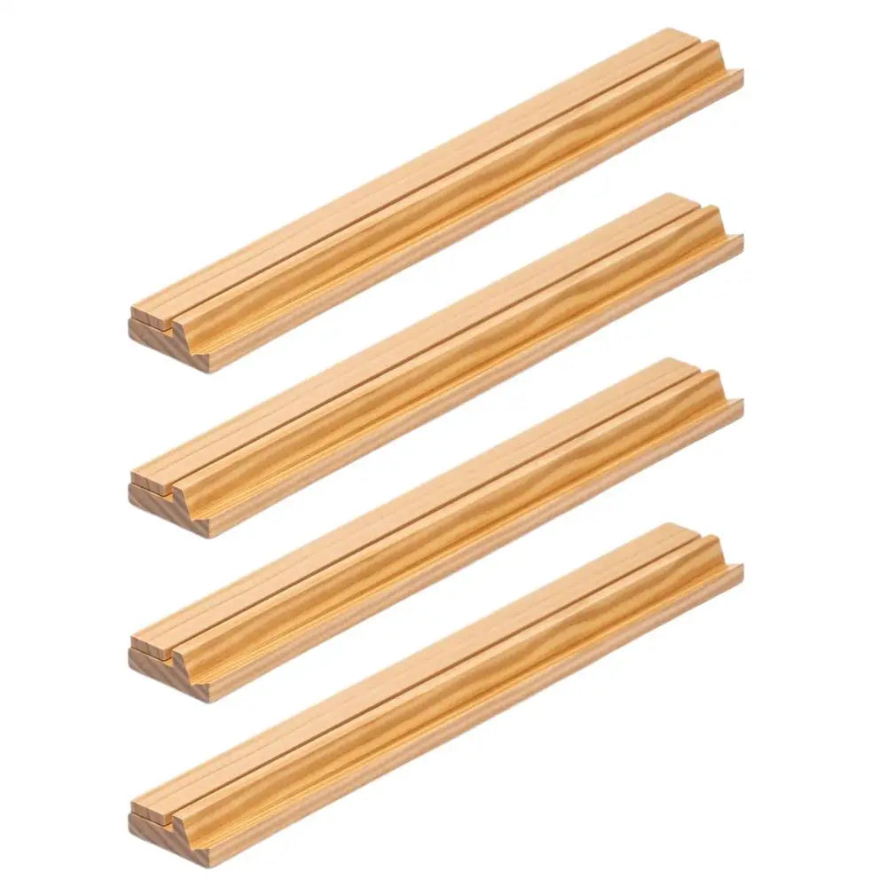 Wooden Mahjong Tile Racks with Pushers – 4-Piece Set