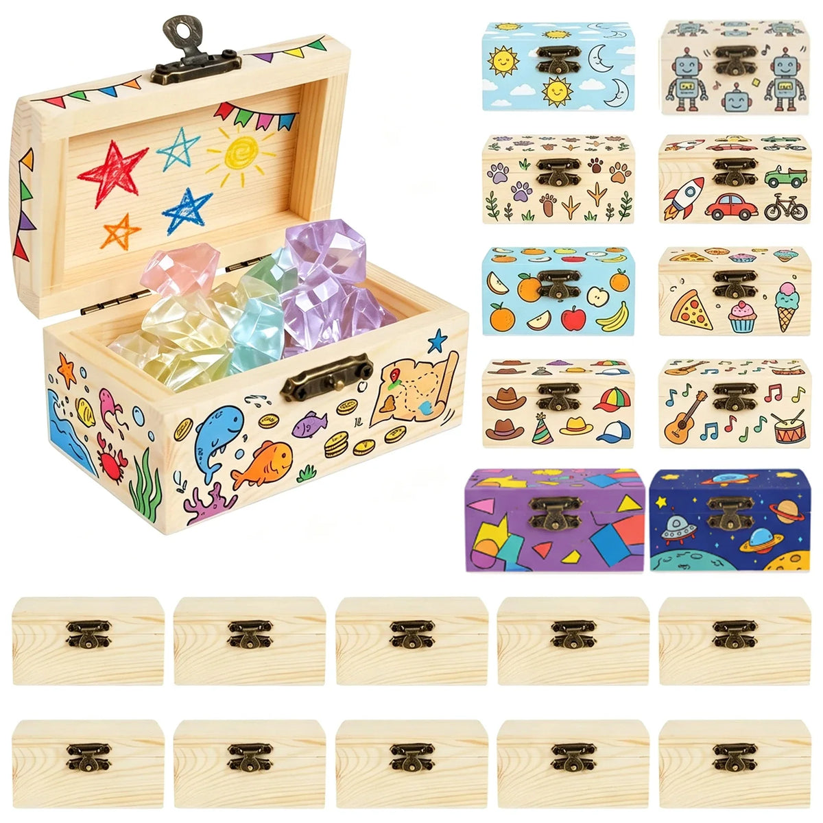 Unfinished Wooden Treasure Box with Lid & Hasp – DIY Craft