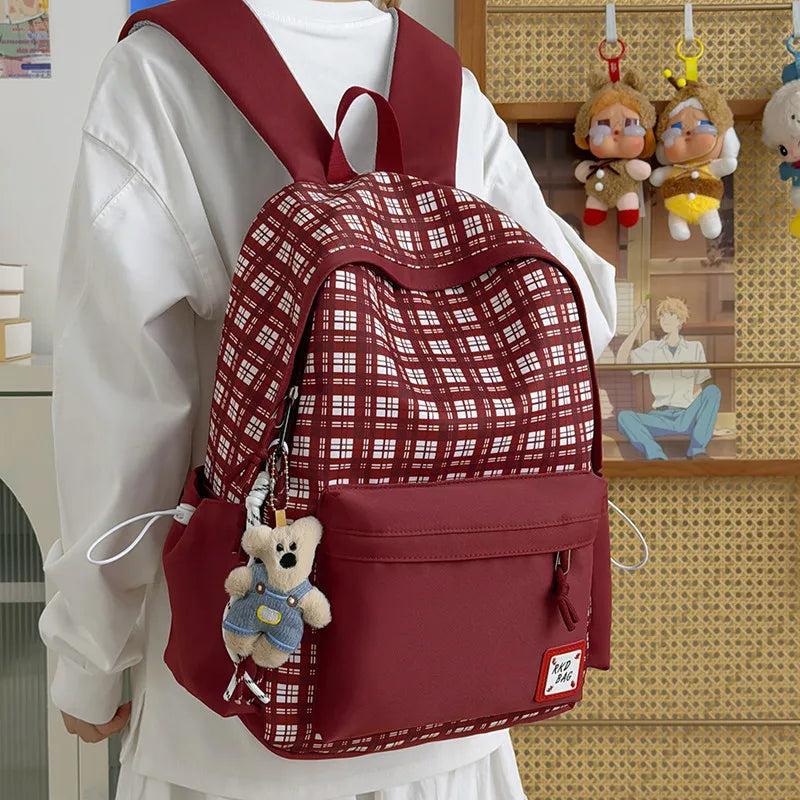 Korean Plaid Large Capacity Backpack for Women | School & Travel