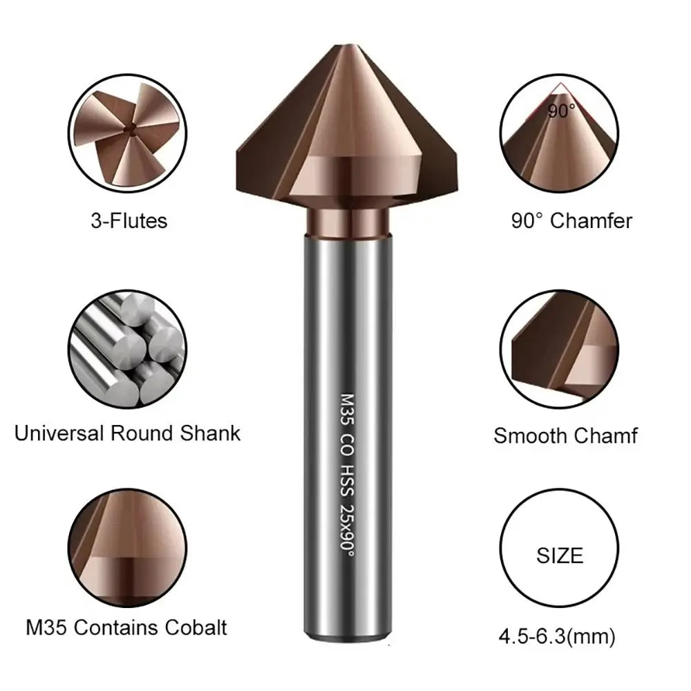 M35 Cobalt Countersink Drill Bit 3-Flute 90° 6.3–40mm