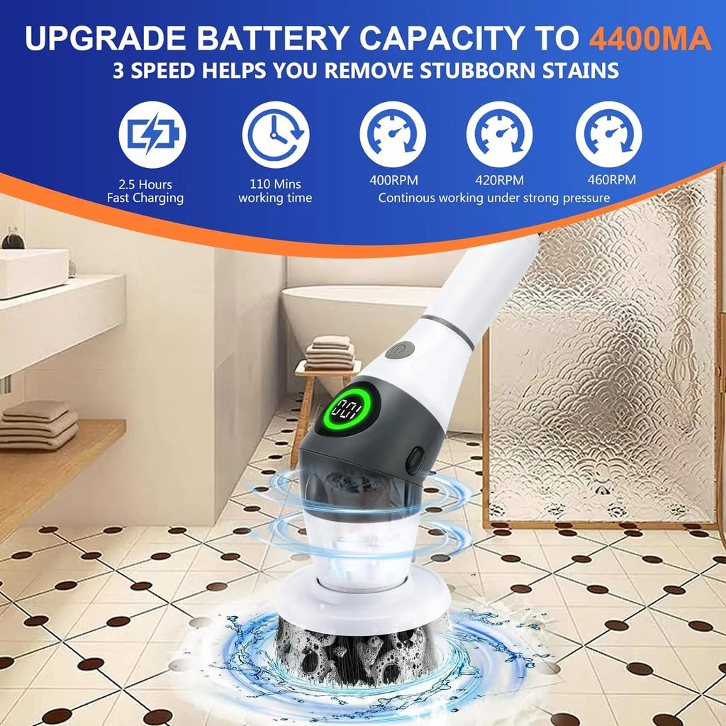 Electric Spin Scrubber – Cordless 8-in-1 Brush with LED Display