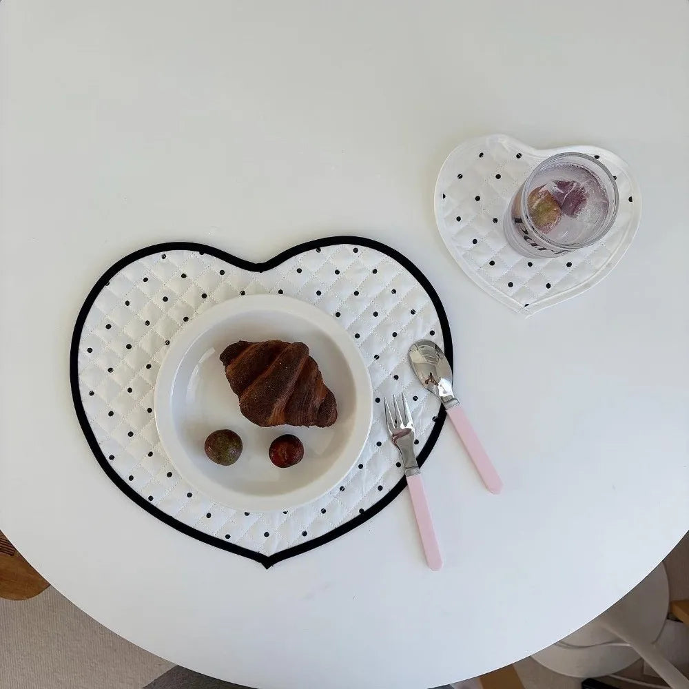 Heart-Shaped Quilted Fabric Placemats & Cup Coasters