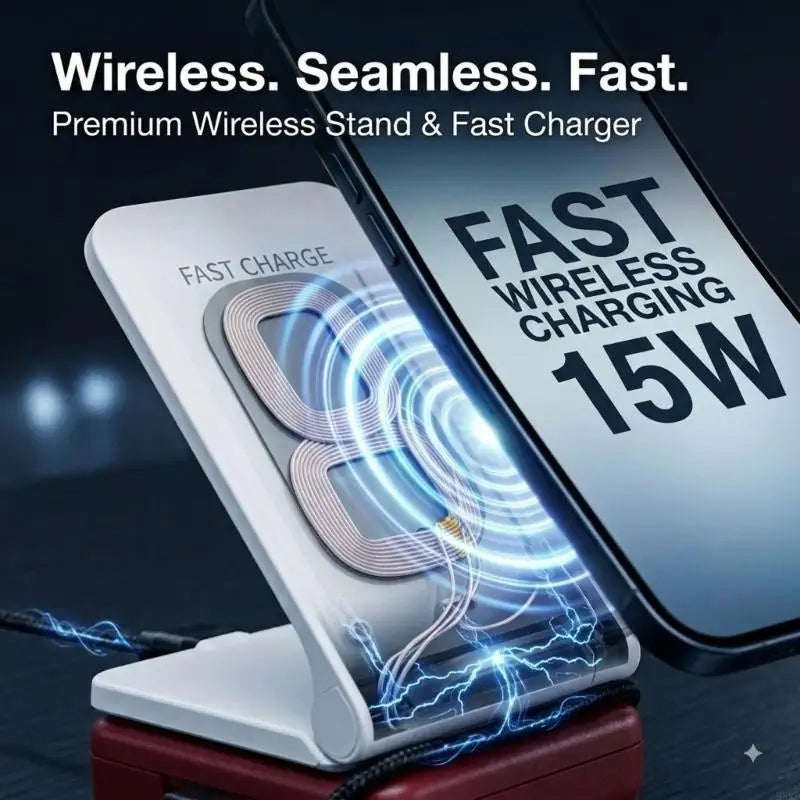 Wireless Charging Battery Adapter Stand – USB-A, USB-C, Foldable