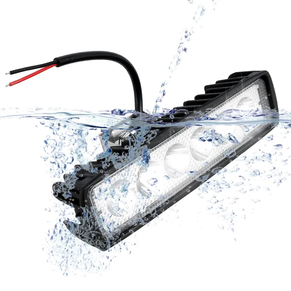 18W 12V LED Work Light Bar – IP67 Waterproof 6000K Flood Spot