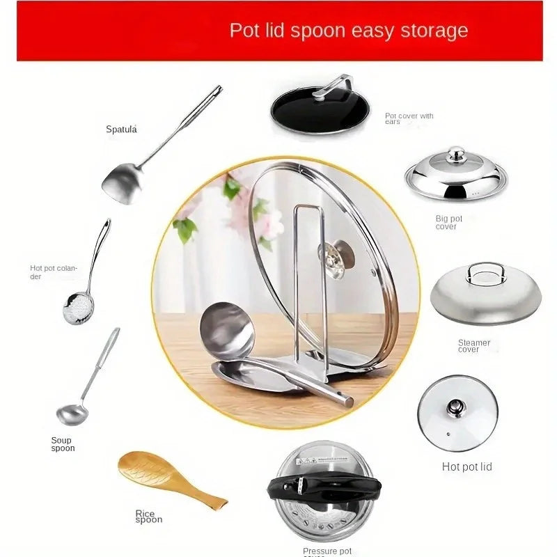 Stainless Steel Pot Lid Holder & Spoon Rest with Drip Tray