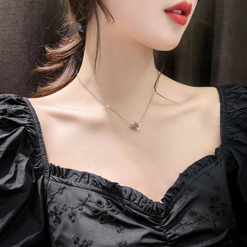 D Letter Pendant Necklace Women – Gold & Rose Gold Chain