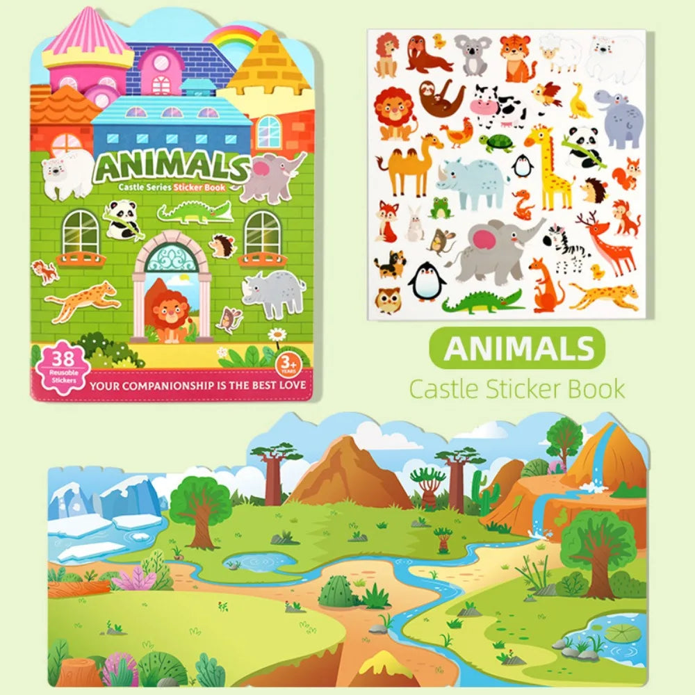 Reusable Jelly Sticker Quiet Book – Animal & Vehicle Puzzle