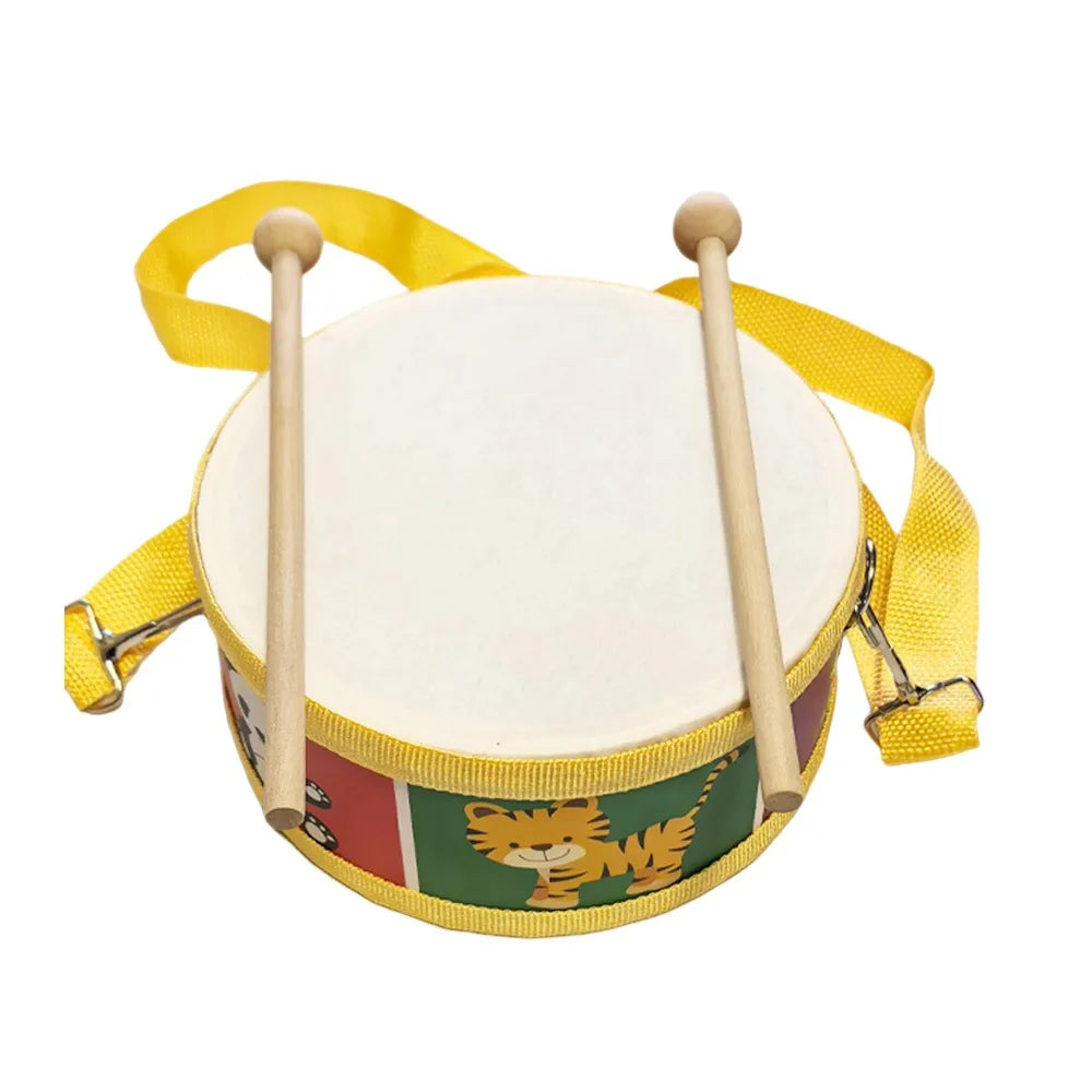 Kids Wooden Percussion Drum – Animal Pattern & Carry Strap