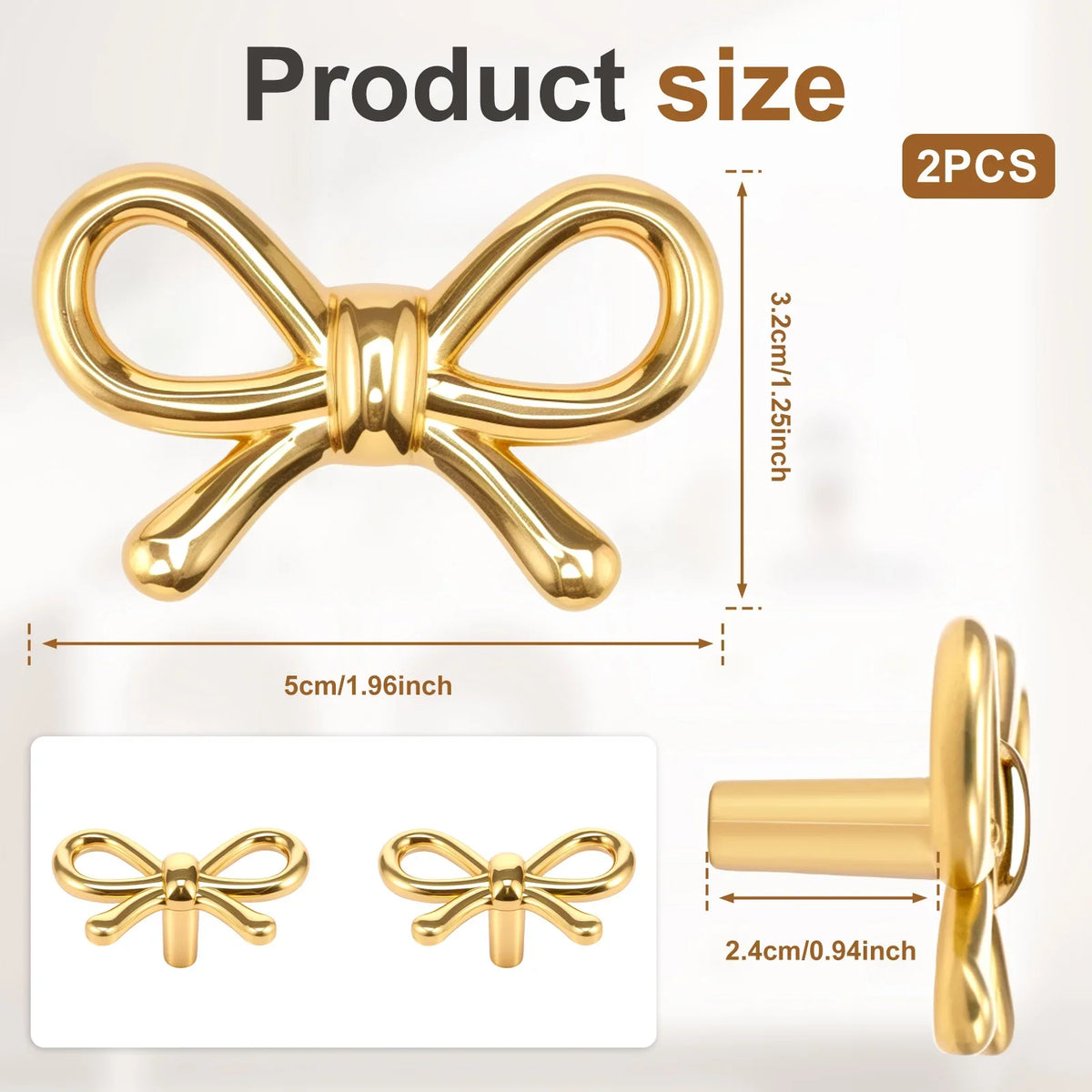 Bow Shape Gold Brass Drawer Knobs | Cabinet Pulls 2/4/6 Pack
