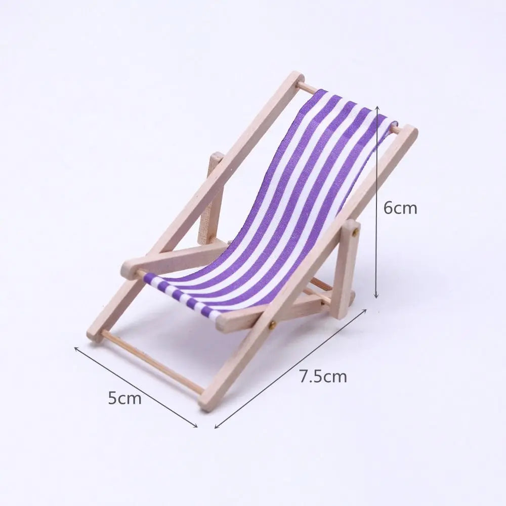 Miniature Dollhouse Beach Chair 1/12 Scale Foldable Wood