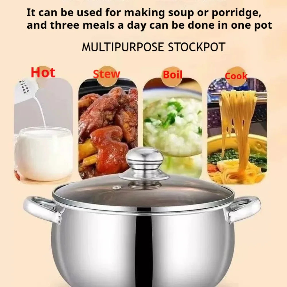 FEB.WIND 5L Stainless Steel Stock Pot with Glass Lid – Induction Safe