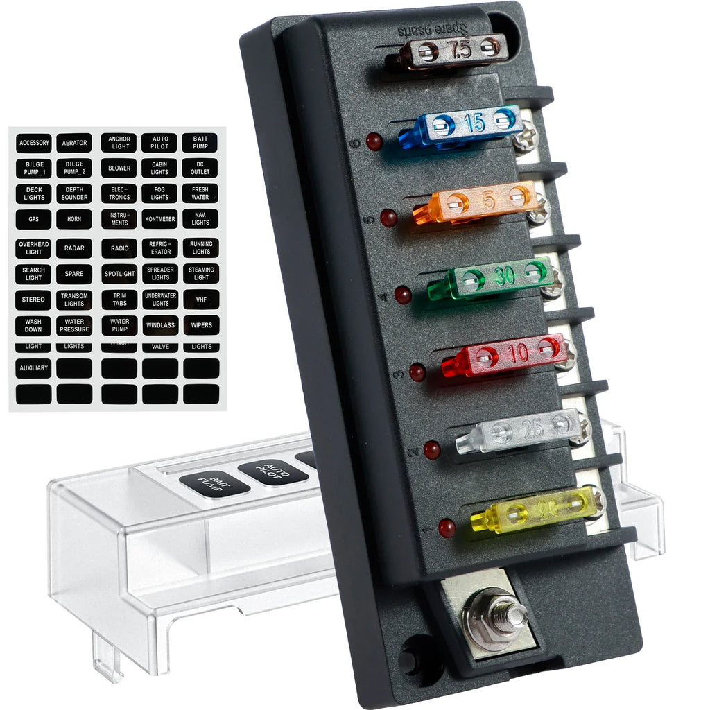 12V Blade Fuse Block 4/6 Circuit with LED Indicator – Car & Marine