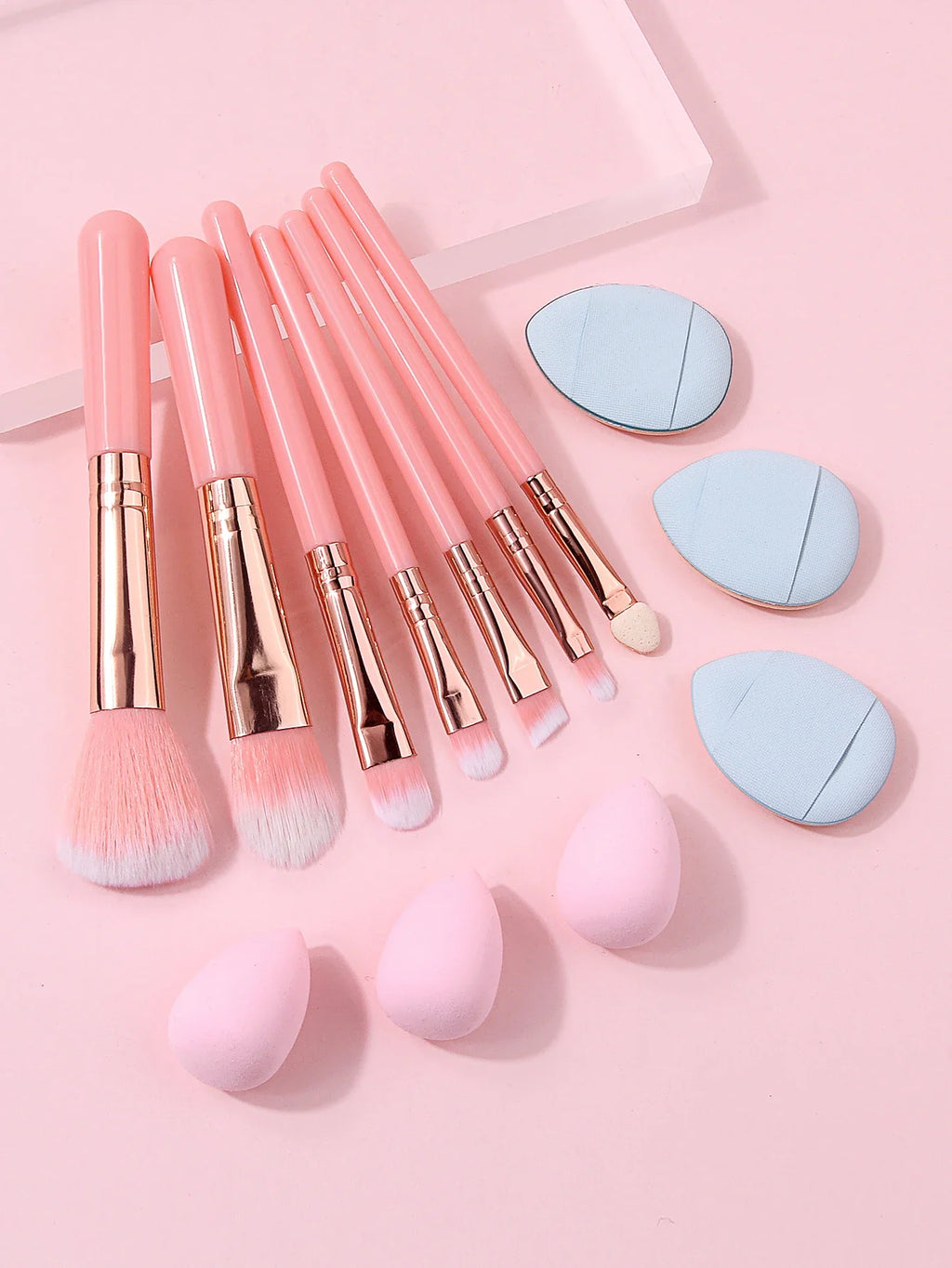 13-Piece Makeup Brush Set with Sponges & Powder Puffs
