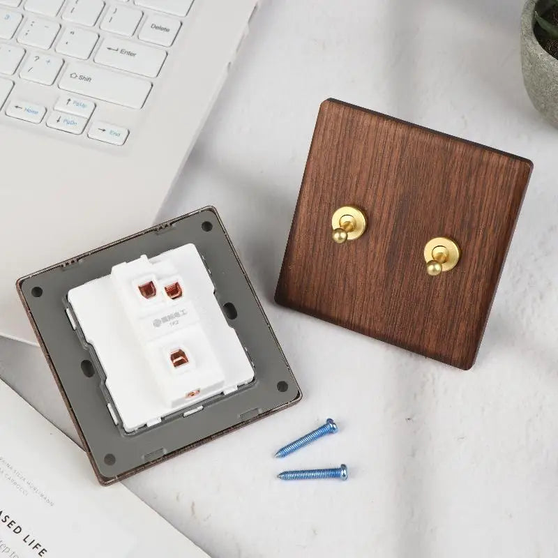 Retro Wood Grain Wall Switch Panel | LED Dimmer Toggle