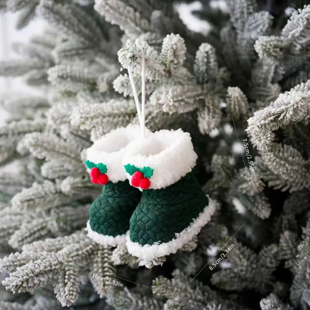 Knitted Christmas Boot Ornaments – Plush Mini Shoe Pendants