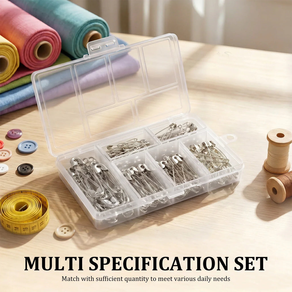 250Pcs Assorted Safety Pins Set – 6 Sizes, Rust Resistant