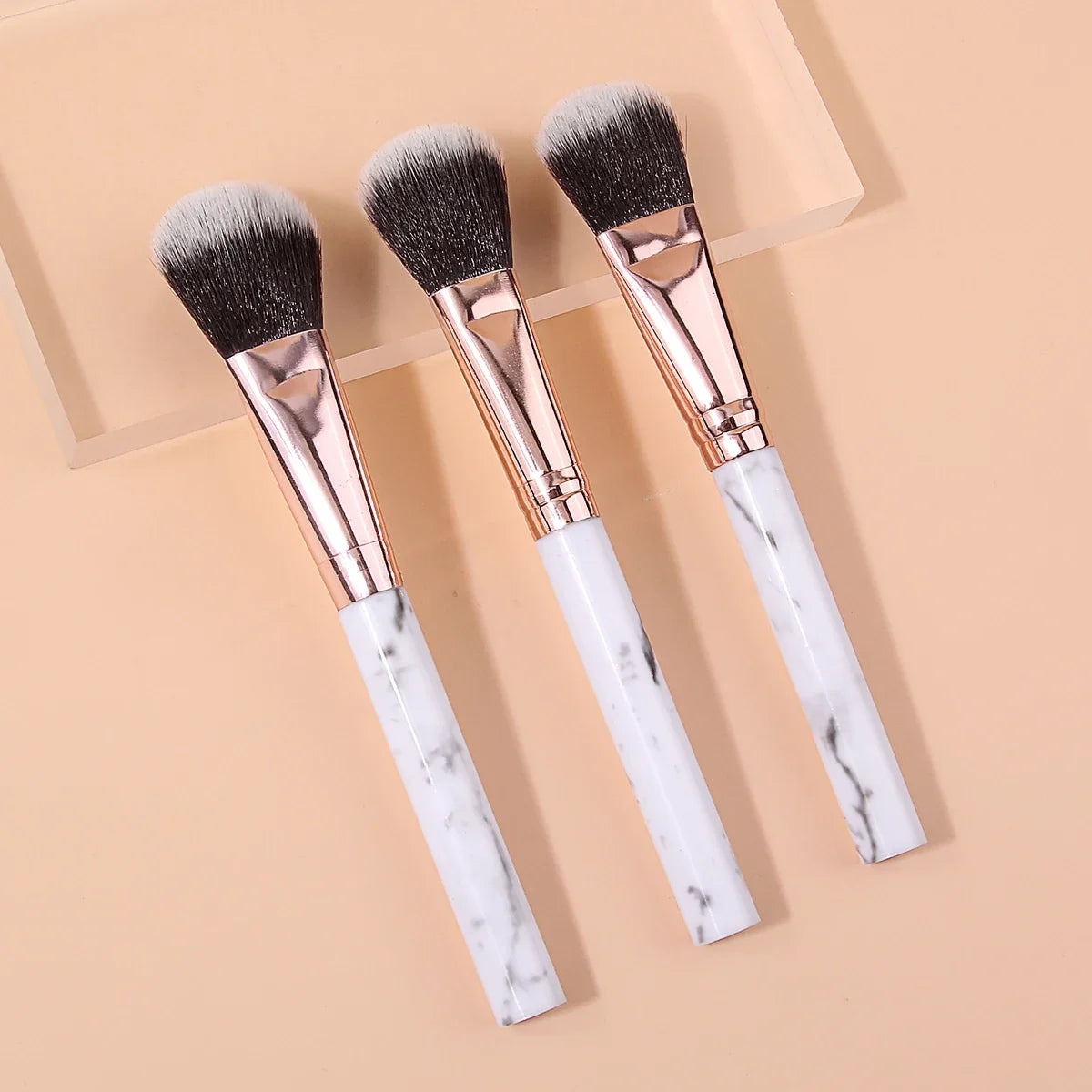 3-Piece Marble Handle Makeup Brushes – Powder, Blush & Foundation