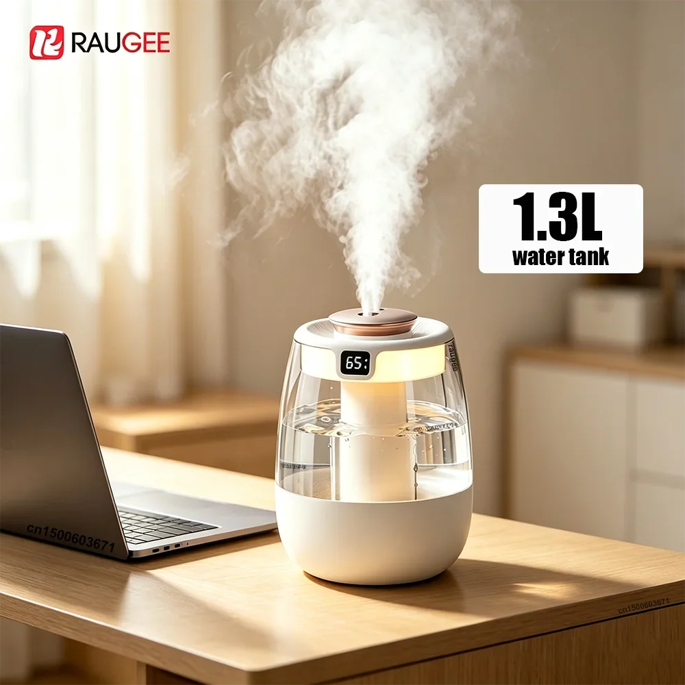 Raugee 1.3L Cool Mist Humidifier – Dual Nozzle USB Night Light