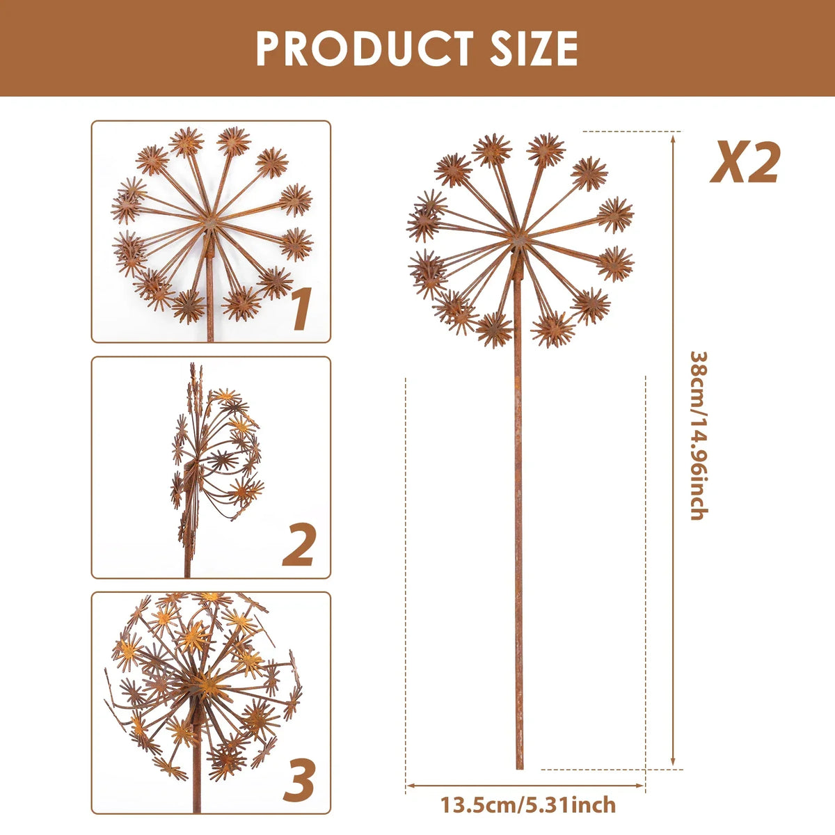 Rusty Metal Flower Garden Stakes – 2 Pcs Vintage Outdoor Décor