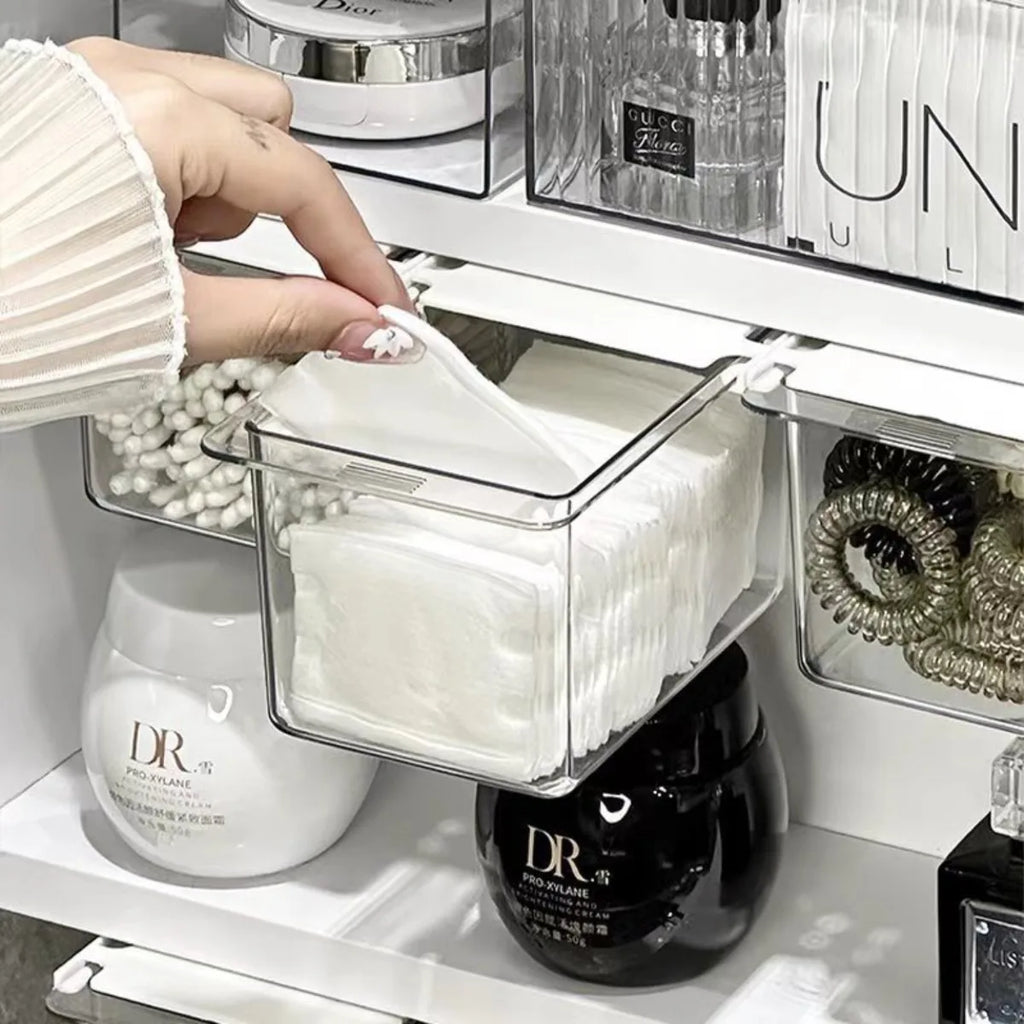 Transparent Pull-Out Bathroom Drawer Makeup Organizer