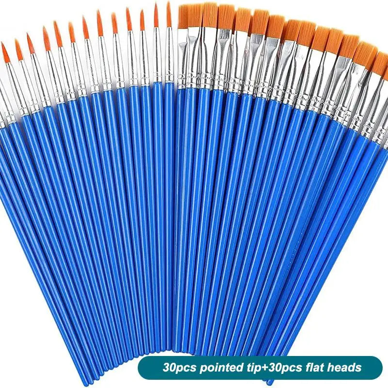 Nylon Paint Brush Set 30–110 Pcs | Round & Flat Art Brushes