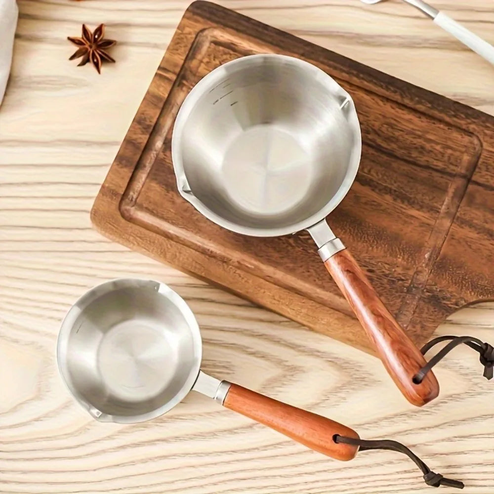 10oz Stainless Steel Pot Wooden Handle | Candle Wax & Cooking