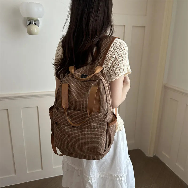 Waterproof Nylon Plaid Foldable Backpack | Lightweight Travel Bag