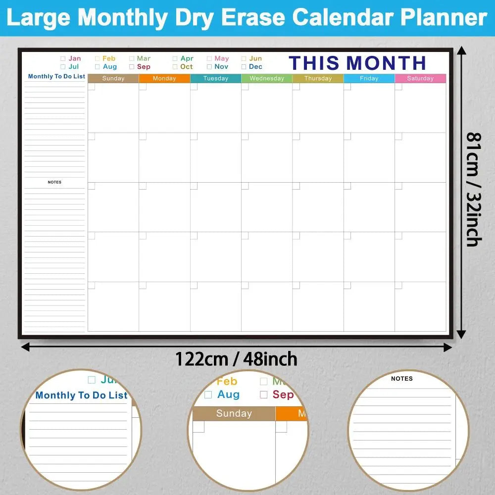 Reusable Dry Erase Monthly Planner Calendar Board 32x48in