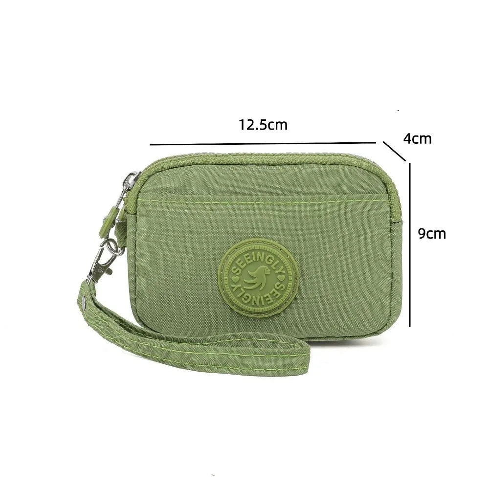 Women's Waterproof Nylon Coin Purse with Lanyard & Zipper