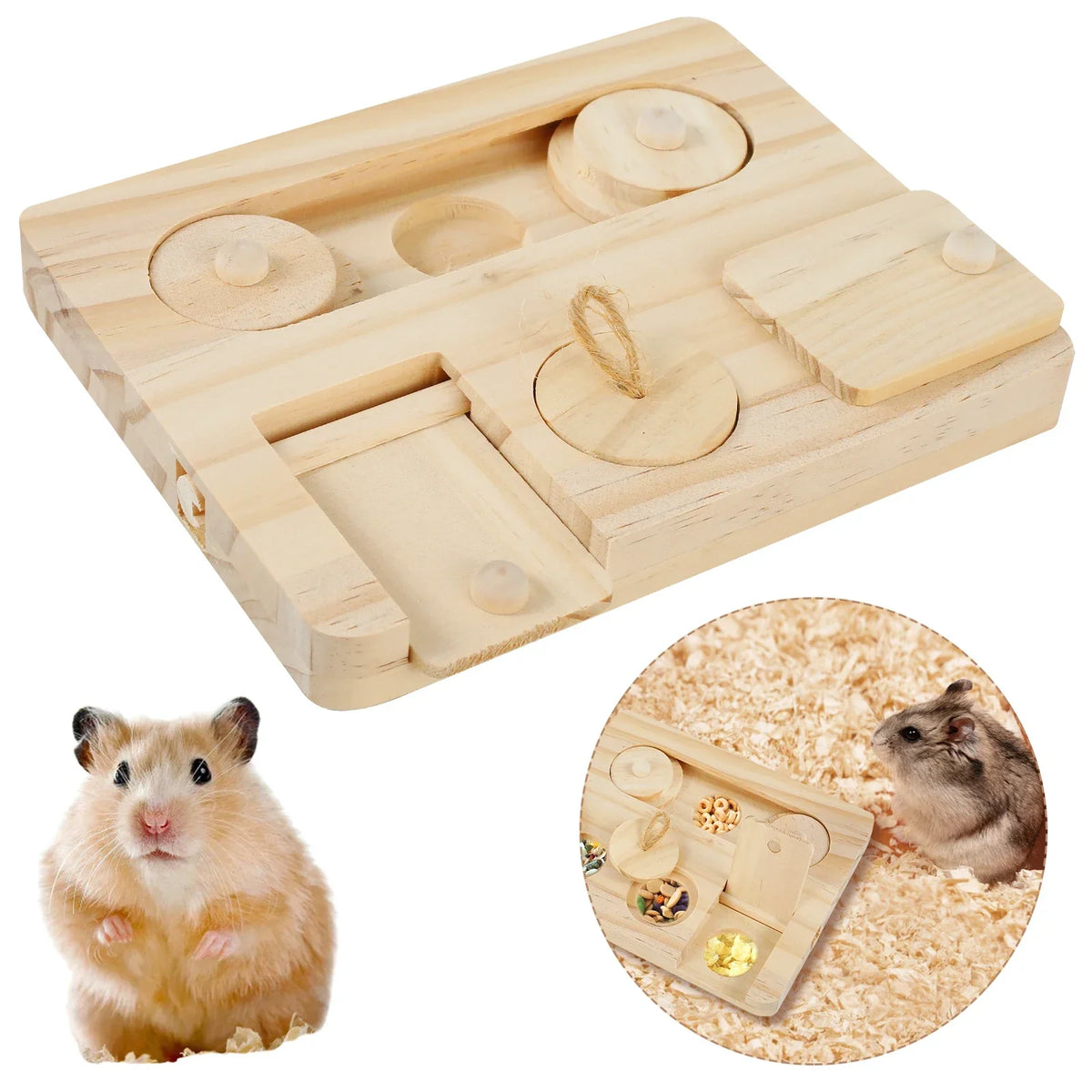 Wooden Guinea Pig Foraging Toy – 6-Hole Treat Dispenser