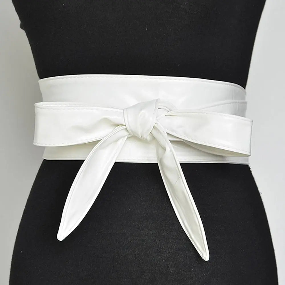 Women's Wide Bowknot Belt – PU Leather Lace-Up Waist Cincher