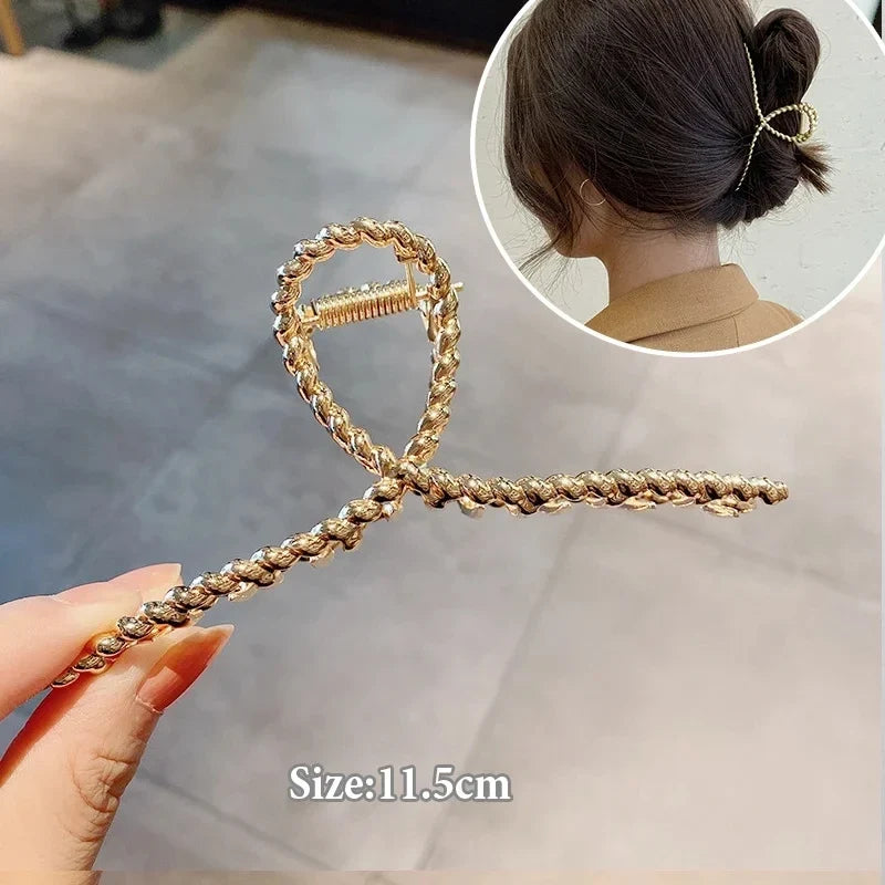 Metal Geometric Hair Claw Clips – Gold & Silver for Women