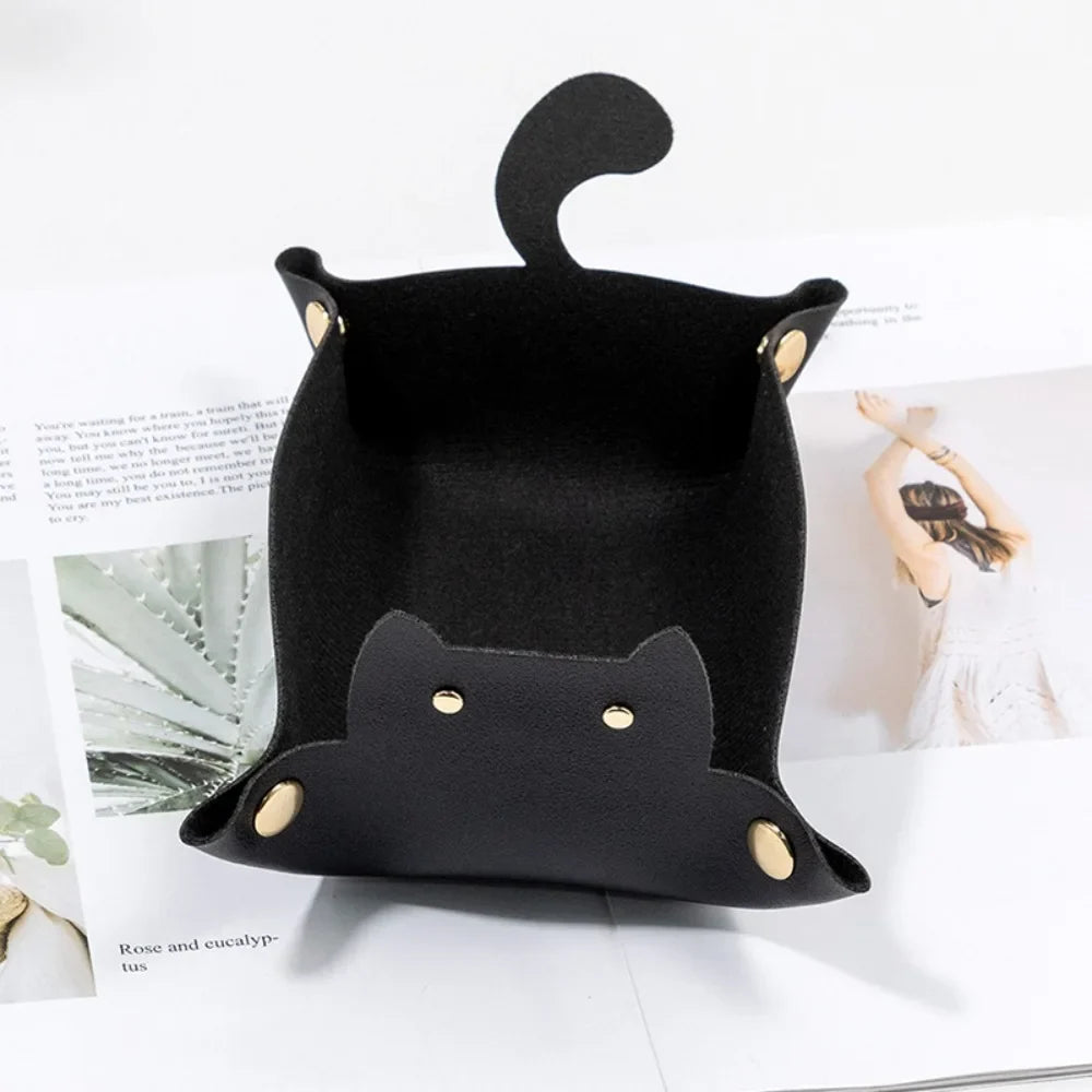PU Leather Folding Hexagonal Dice Tray – Cute Cat Storage Tray