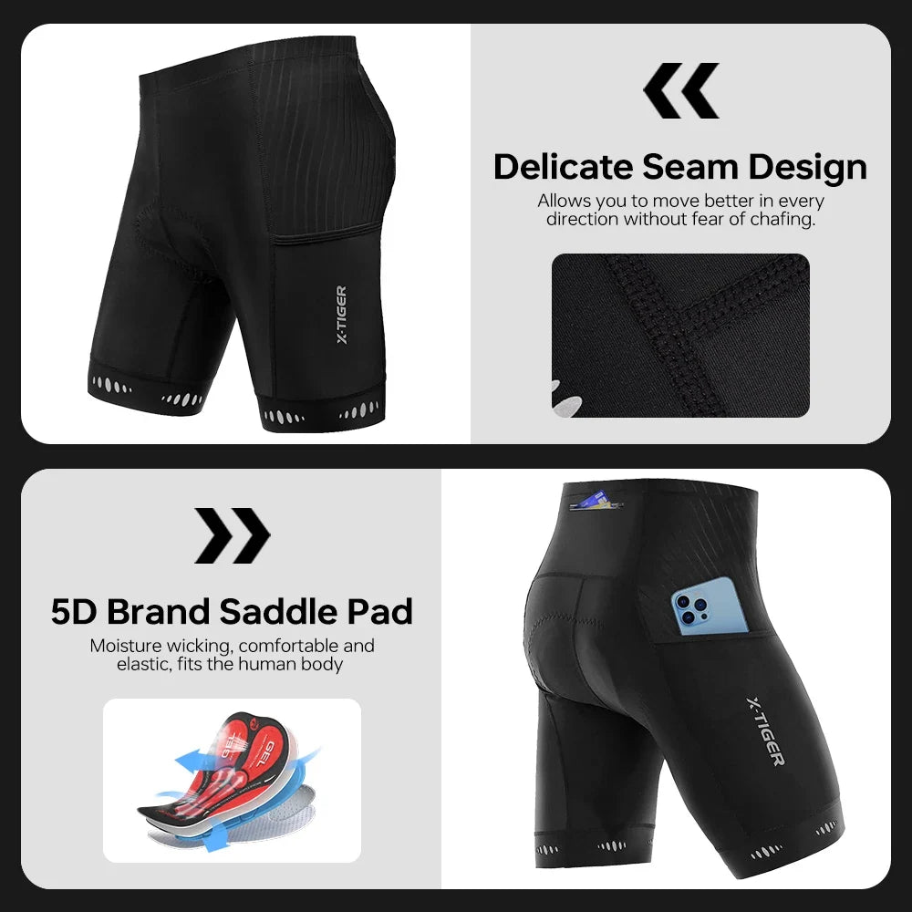 X-TIGER Men's 5D Gel Padded Cycling Shorts – MTB Underwear