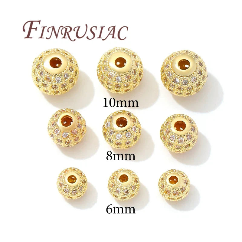 18K Gold Plated Zircon Spacer Beads 6mm 8mm 10mm | DIY Jewelry