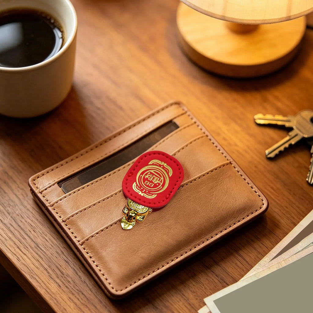 Golden Fortune Turtle Charm with Leather Sleeve | Wallet & Desk