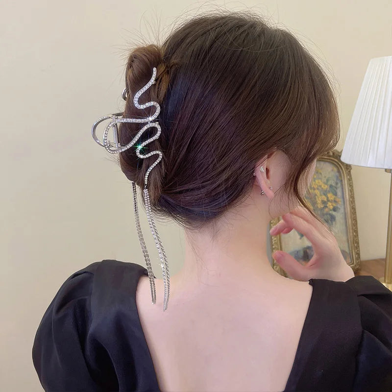 Snake Crystal Tassel Hair Claw Clips – Geometric Metal Women
