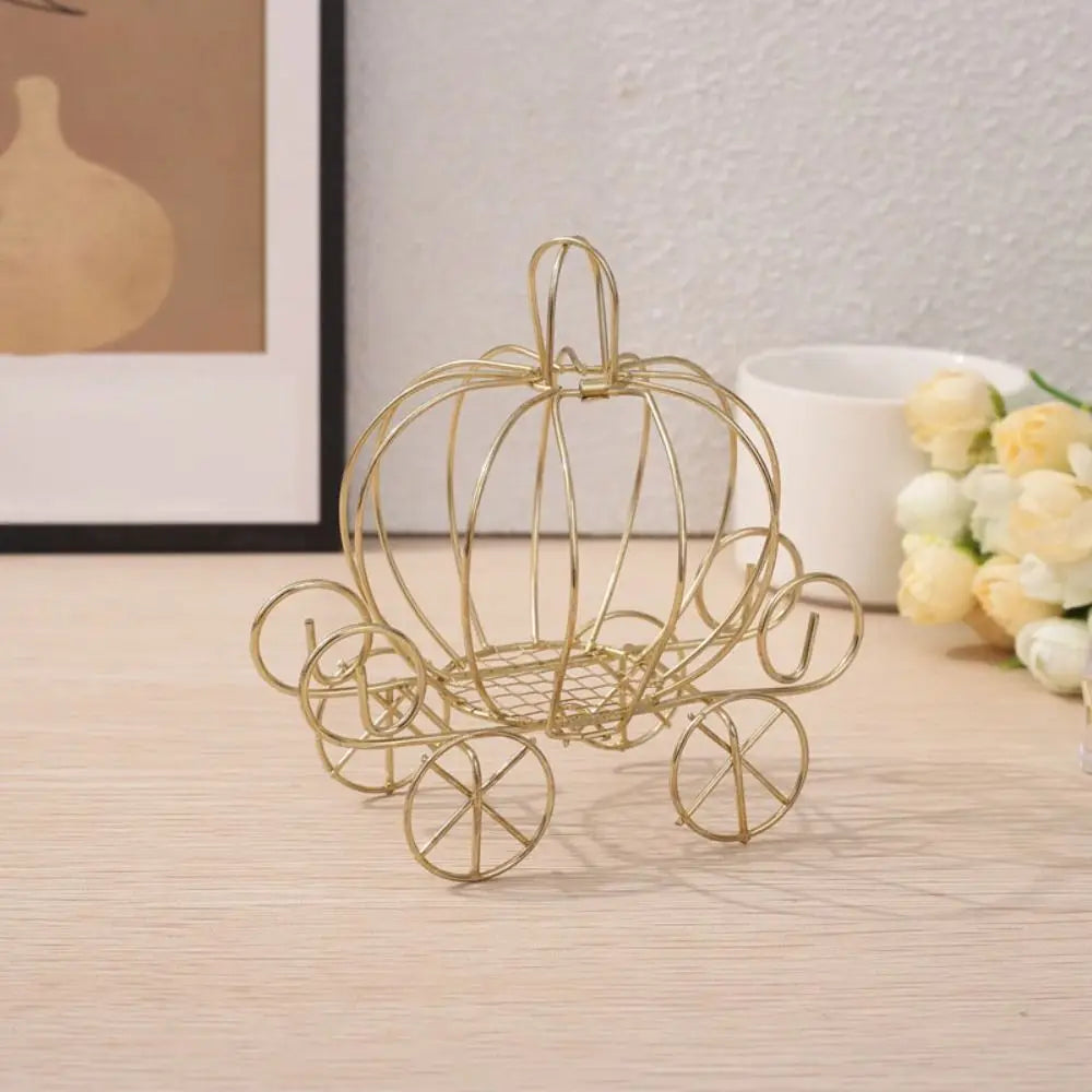 Pumpkin Carriage Candy Box Gold/White Metal Wedding Centerpiece