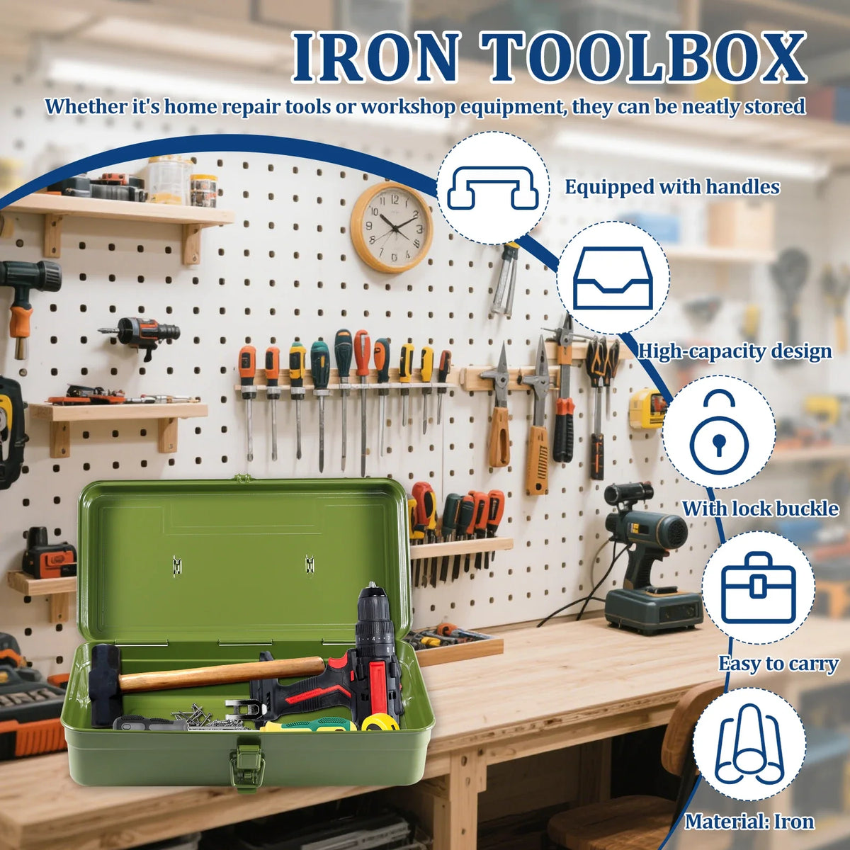 Iron Metal Tool Box Organizer – Multifunctional Carrying Case
