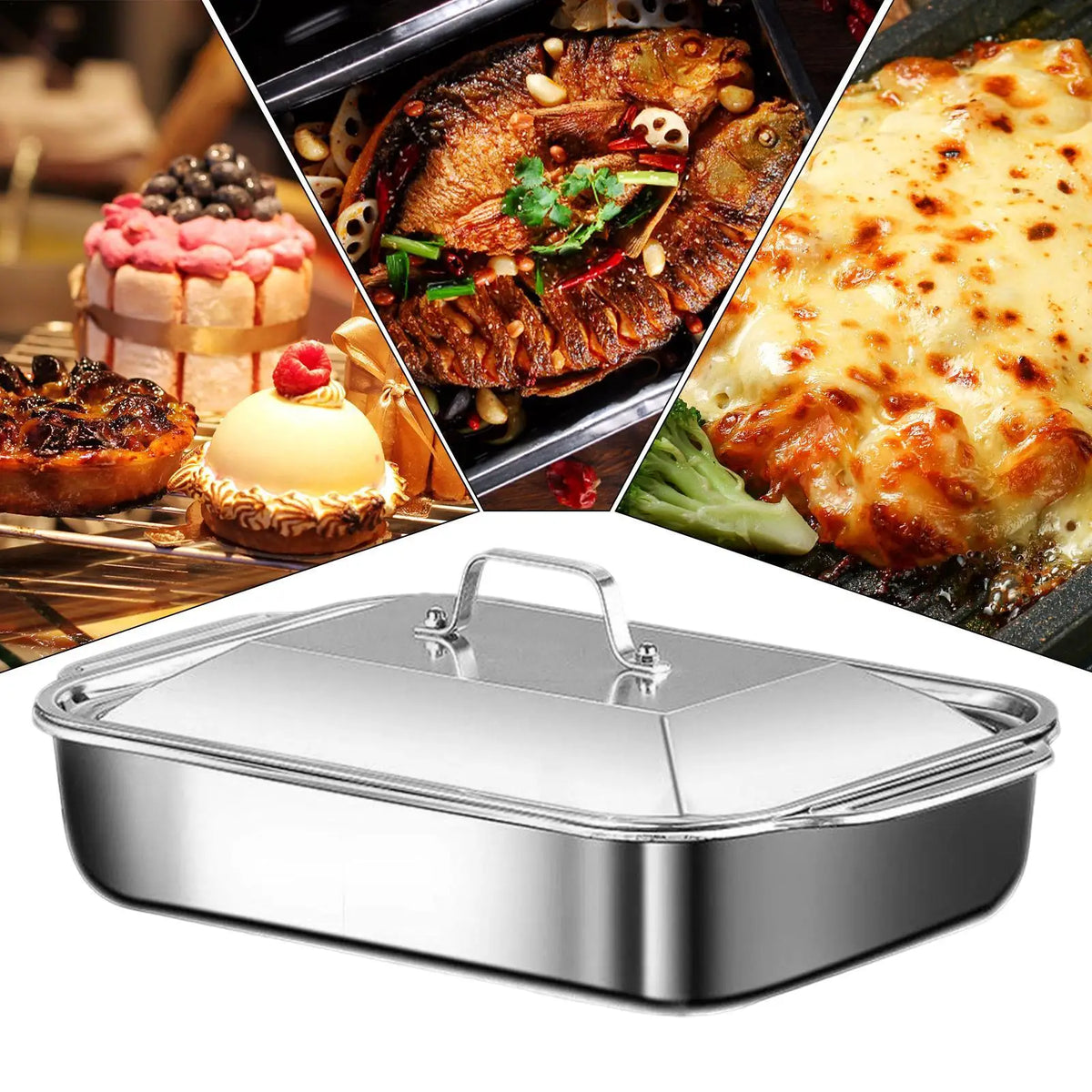 Stainless Steel Baking Pan with Lid | Lasagna & Cake Tray