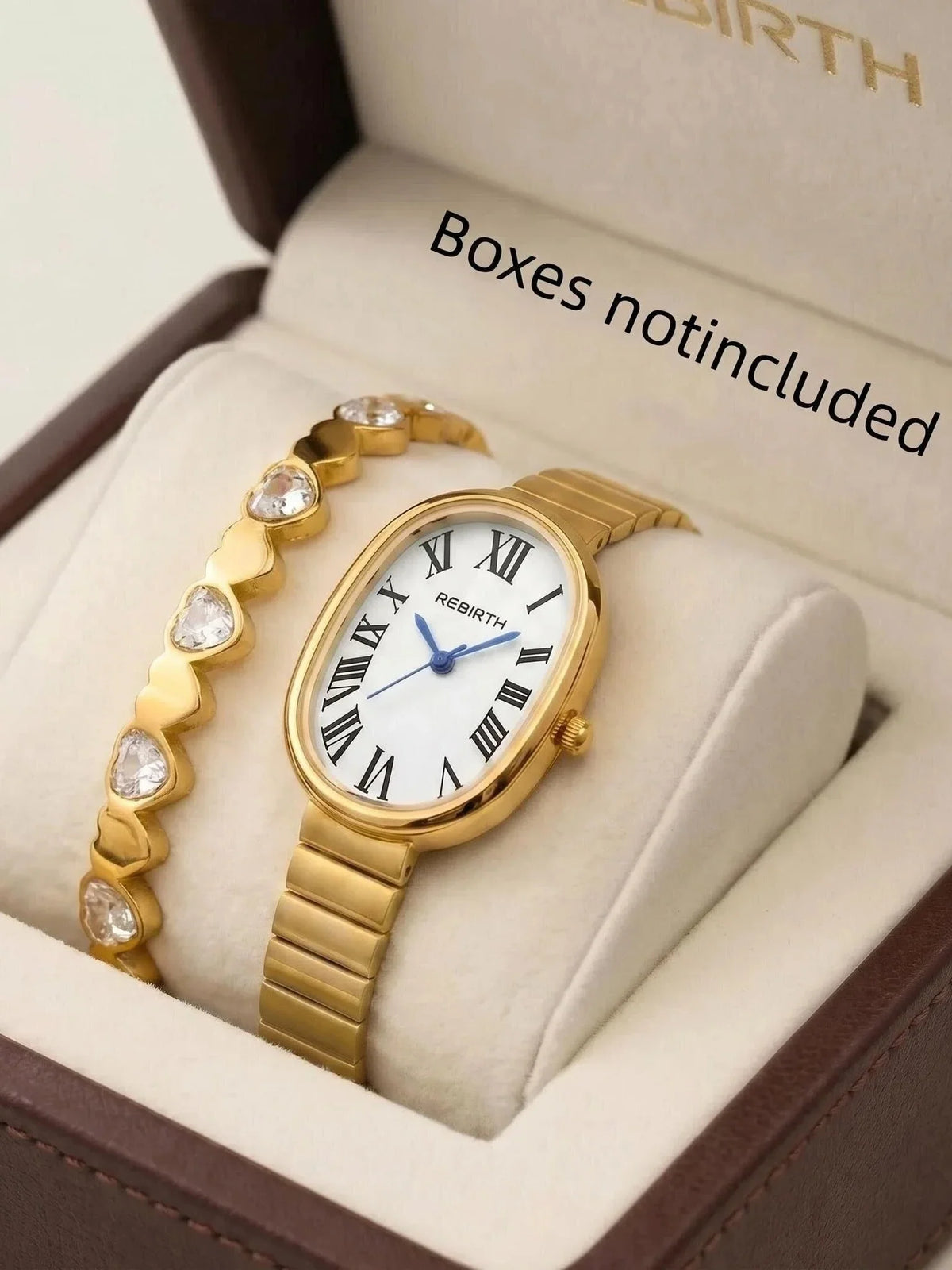 Women's Gold Watch & Bracelet Set – 2-Piece Quartz Fashion