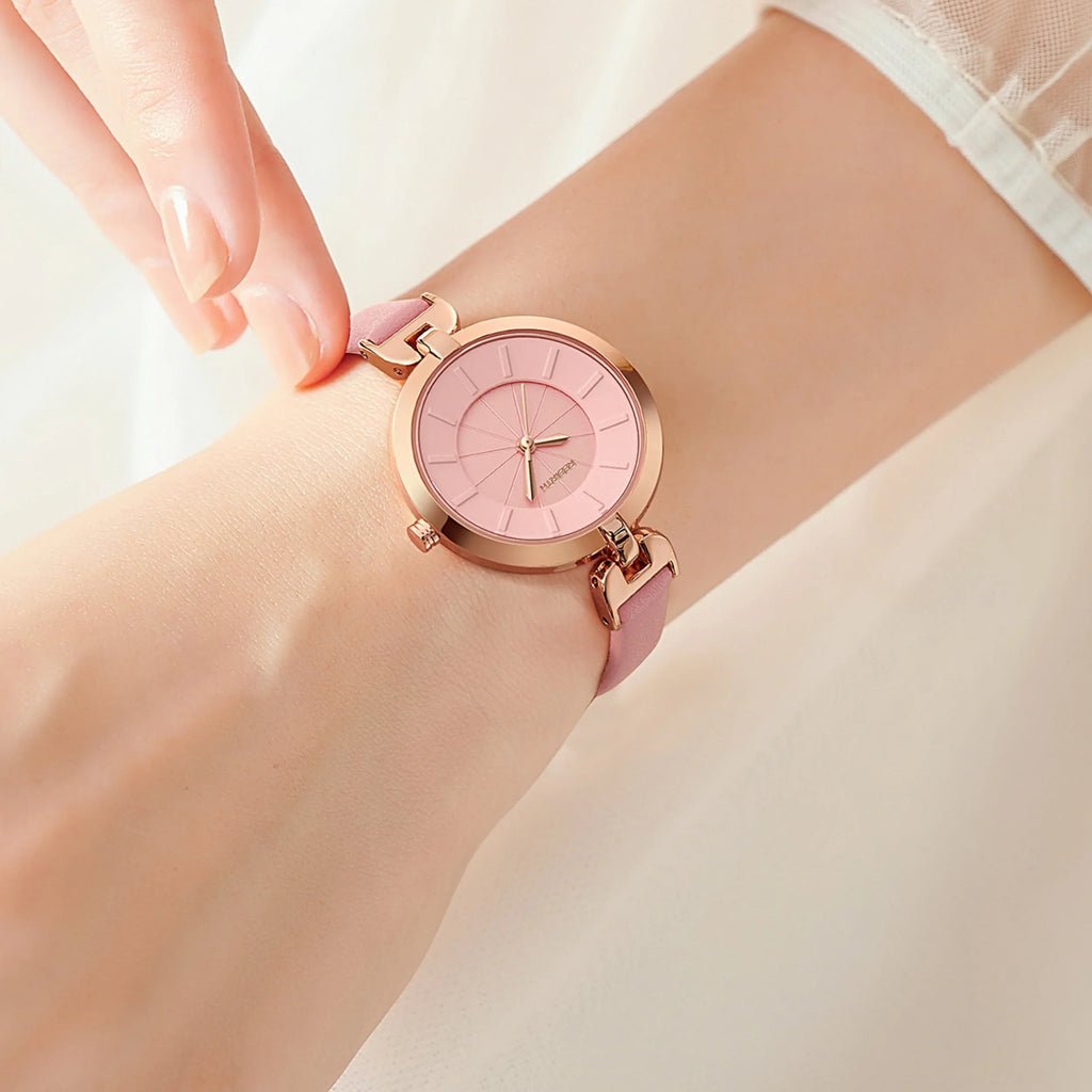 REBIRTH Women's Fashion Quartz Watch – Leather Band & Niche Style