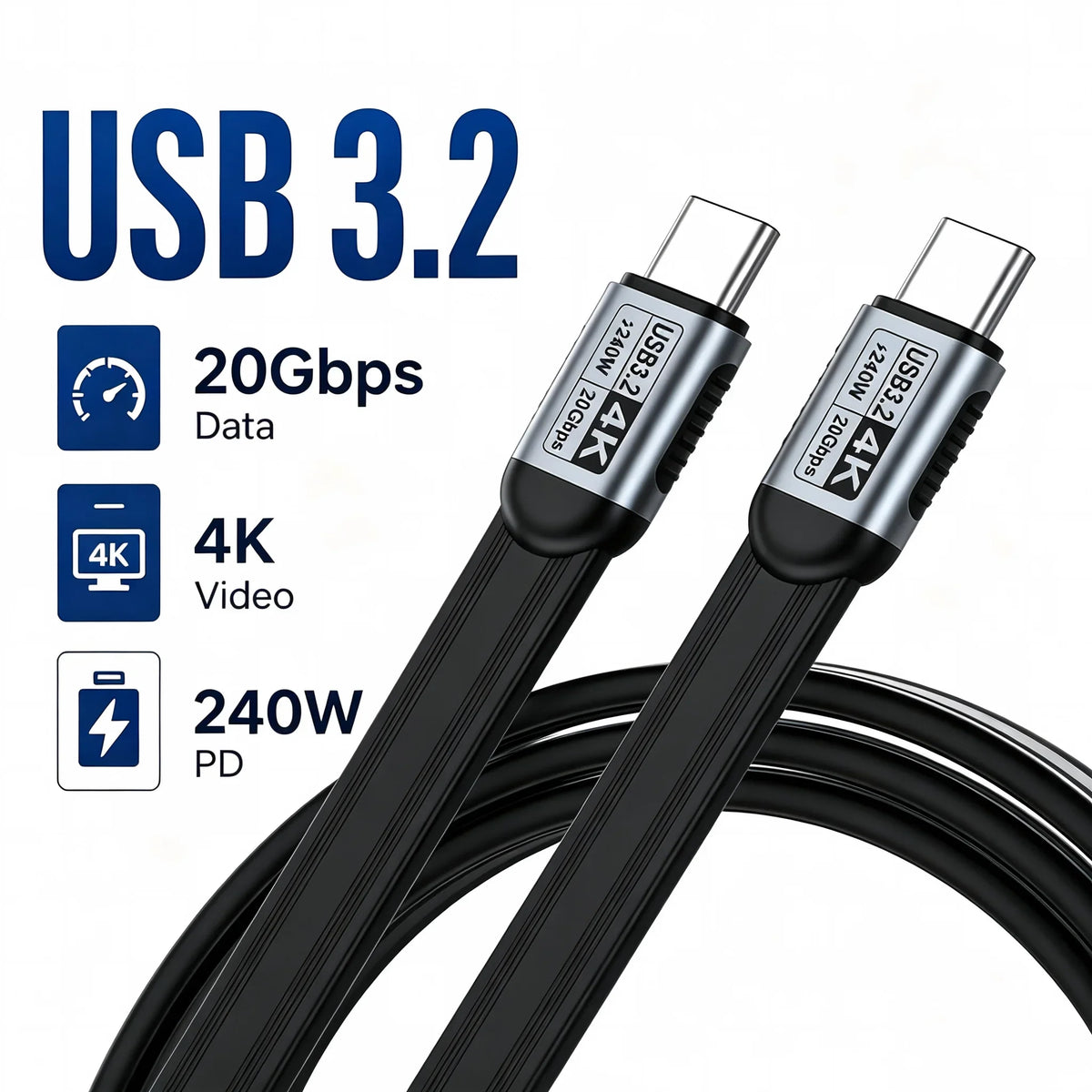 USB-C Cable 240W 20Gbps 4K@60Hz | Thunderbolt 5 Compatible