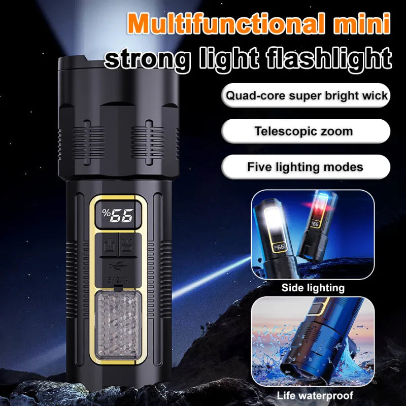 Zoomable Flashlight & Power Bank – Type-C Rechargeable, 500m