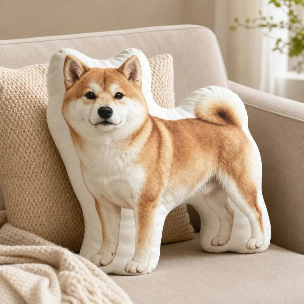 Shiba Dog Shaped Throw Pillow – Soft Plush Animal Cushion