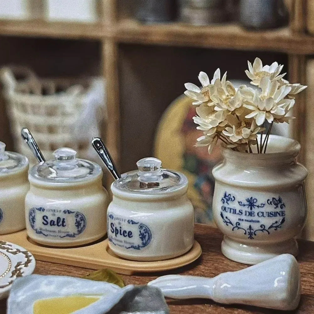 Miniature Dollhouse Spice Jars Set – 1/6 & 1/12 Scale Kitchen