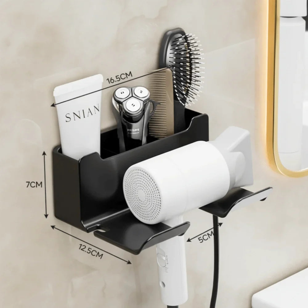 Wall Mounted Hair Dryer Holder with Organizer Compartments