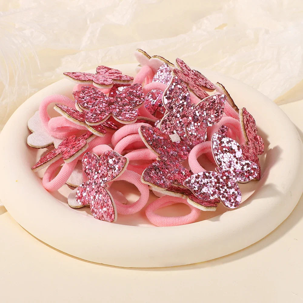 20pcs Glitter Butterfly Bow Elastic Hair Bands for Girls